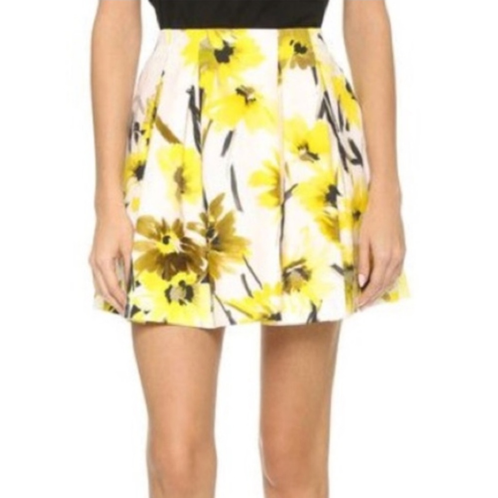Alice + Olivia Yellow Floral Skater Skirt